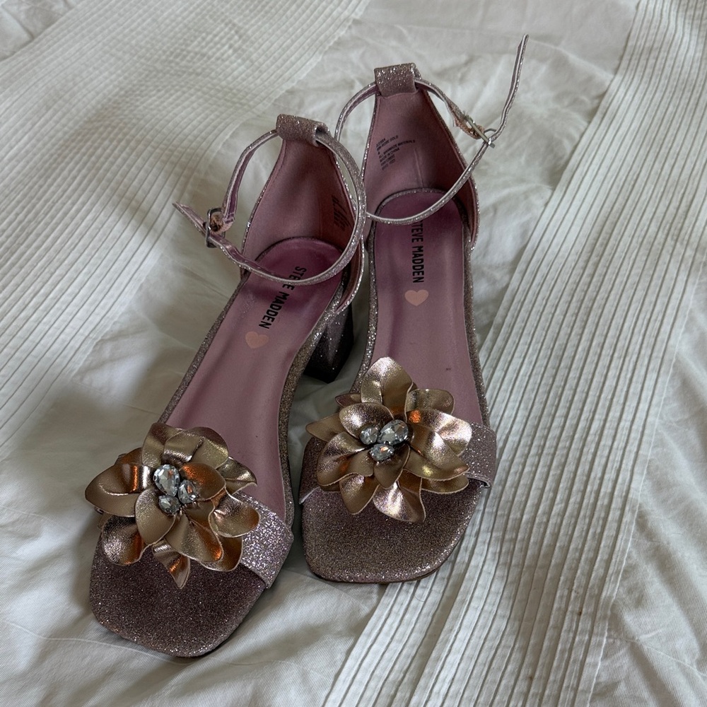 Steve Madden Glitter Heels with Floral Embellishment